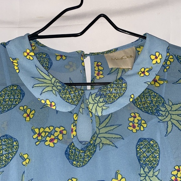 Modcloth Blue Flutter Sleeve Sundress See measurements Pineapple design pleated - Picture 6 of 14